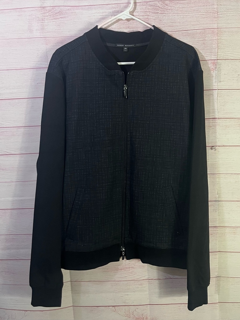 Robert Barakett Niverville Black Gray Dual Zipper Bomber Jacket Size XXL